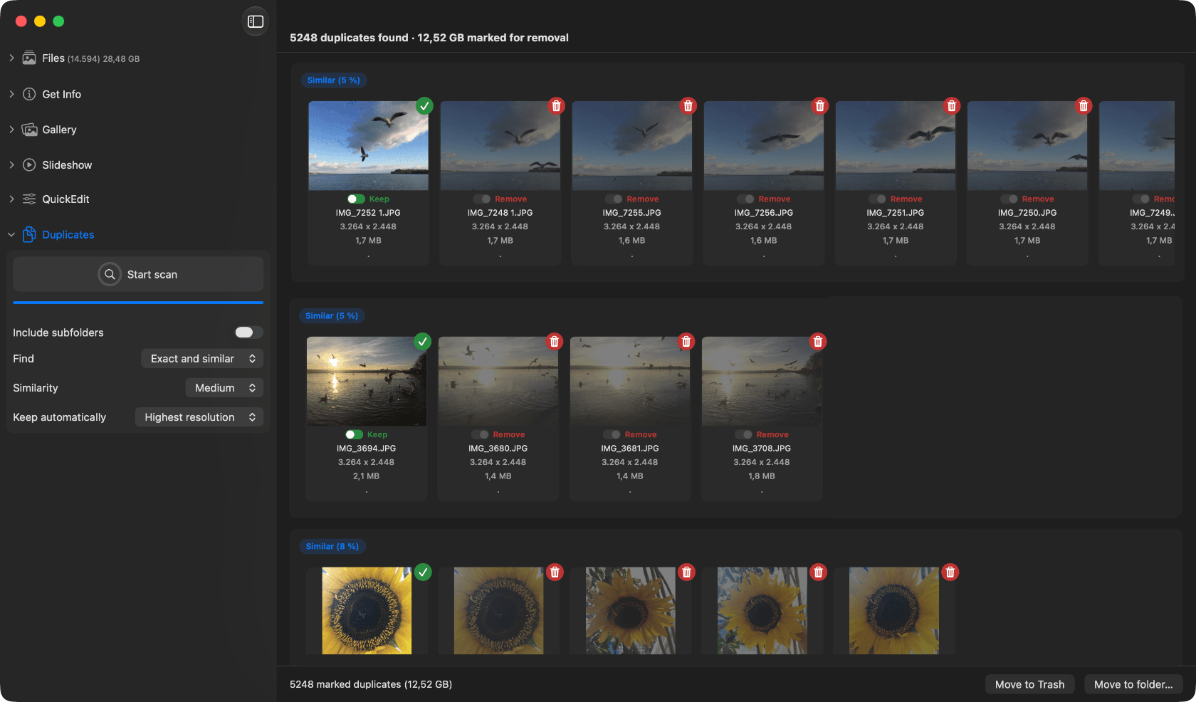 Duplicate scan and review inside Phiewer 7 on macOS.
